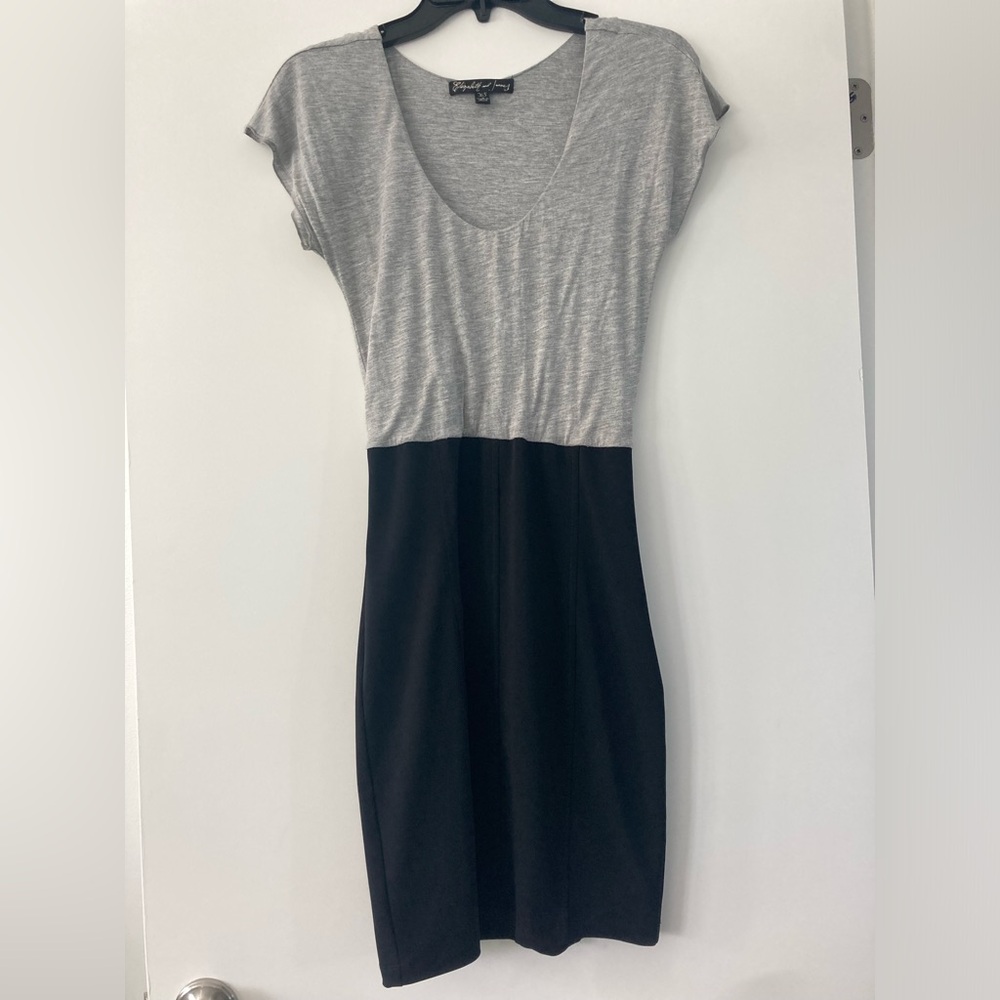 Preowned Elizabeth and James Short Sleeve Fitted Pencil Dress Black Grey XS